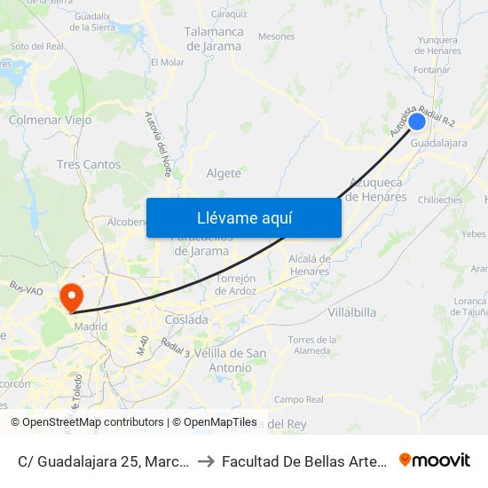 C/ Guadalajara 25, Marchamalo to Facultad De Bellas Artes (Ucm) map
