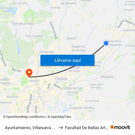Ayuntamiento, Villanueva De La Torre to Facultad De Bellas Artes (Ucm) map