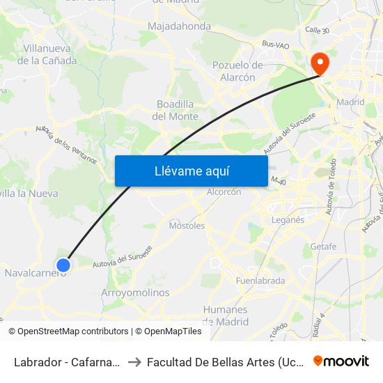 Labrador - Cafarnaún to Facultad De Bellas Artes (Ucm) map