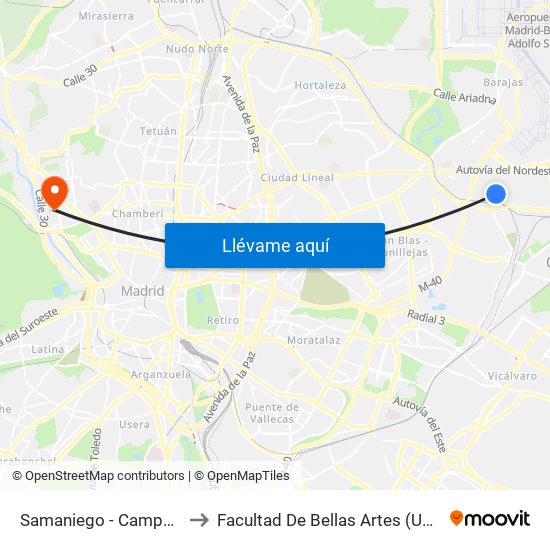 Samaniego - Campezo to Facultad De Bellas Artes (Ucm) map