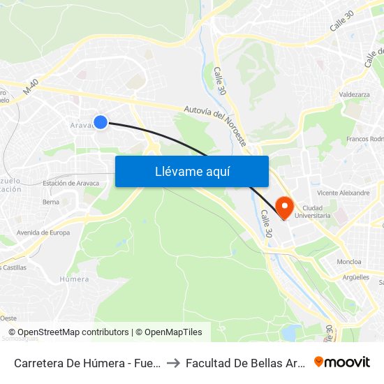 Carretera De Húmera - Fuente Del Rey to Facultad De Bellas Artes (Ucm) map