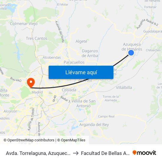Avda. Torrelaguna, Azuqueca De Henares to Facultad De Bellas Artes (Ucm) map