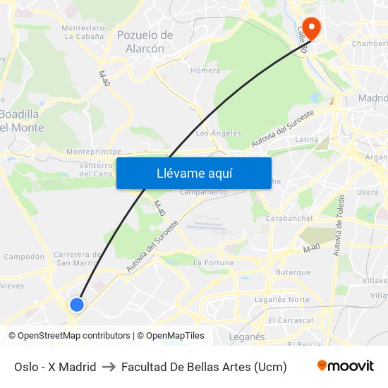 Oslo - X Madrid to Facultad De Bellas Artes (Ucm) map