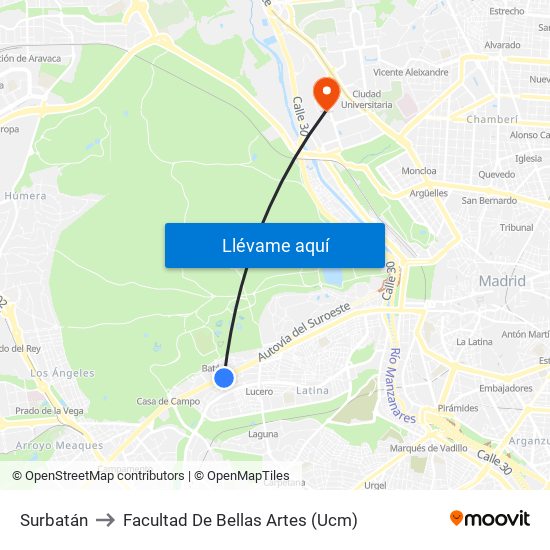 Surbatán to Facultad De Bellas Artes (Ucm) map