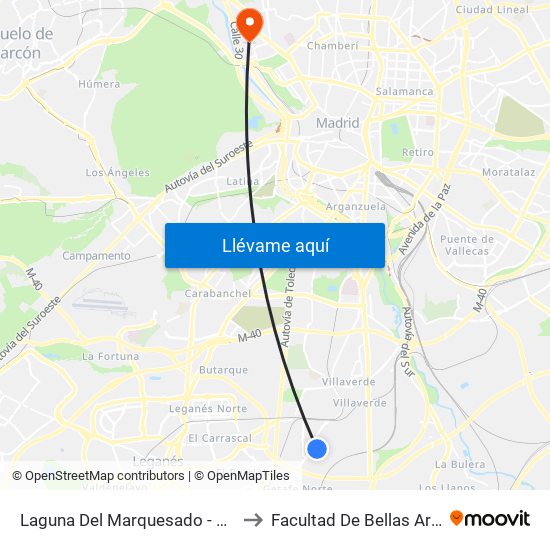 Laguna Del Marquesado - Real De Pinto to Facultad De Bellas Artes (Ucm) map