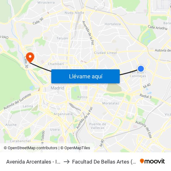 Avenida Arcentales - Iliada to Facultad De Bellas Artes (Ucm) map