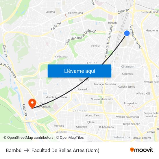 Bambú to Facultad De Bellas Artes (Ucm) map