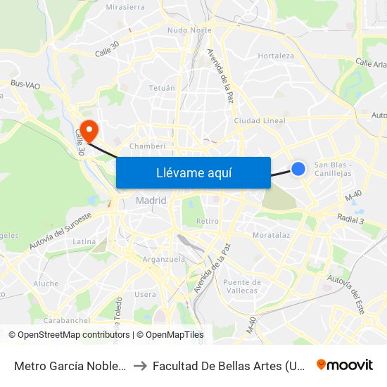 Metro García Noblejas to Facultad De Bellas Artes (Ucm) map