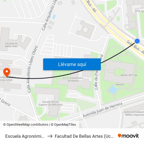 Escuela Agronómica to Facultad De Bellas Artes (Ucm) map