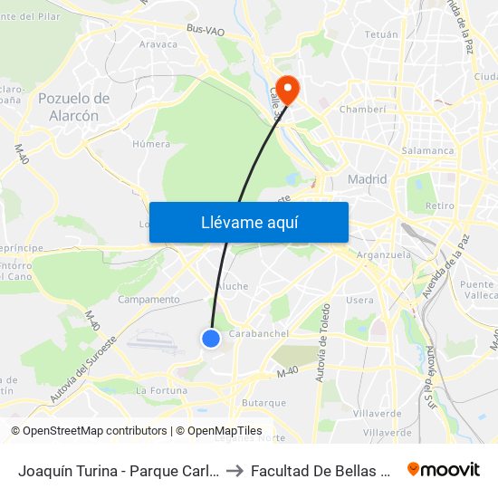 Joaquín Turina - Parque Carlos Matallanas to Facultad De Bellas Artes (Ucm) map