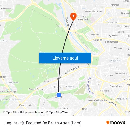 Laguna to Facultad De Bellas Artes (Ucm) map