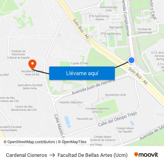 Cardenal Cisneros to Facultad De Bellas Artes (Ucm) map