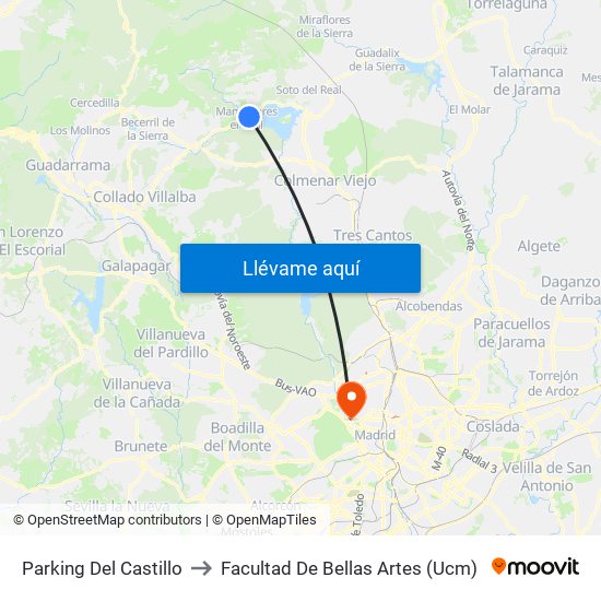 Parking Del Castillo to Facultad De Bellas Artes (Ucm) map