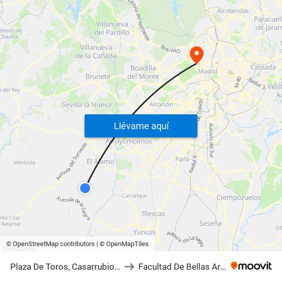 Plaza De Toros, Casarrubios Del Monte to Facultad De Bellas Artes (Ucm) map