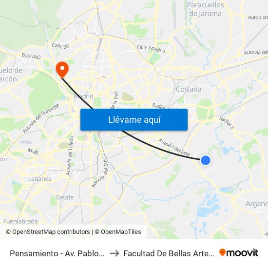 Pensamiento - Av. Pablo Iglesias to Facultad De Bellas Artes (Ucm) map