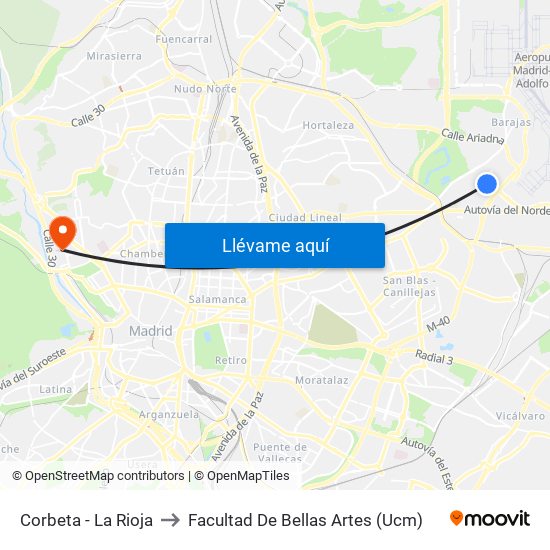 Corbeta - La Rioja to Facultad De Bellas Artes (Ucm) map