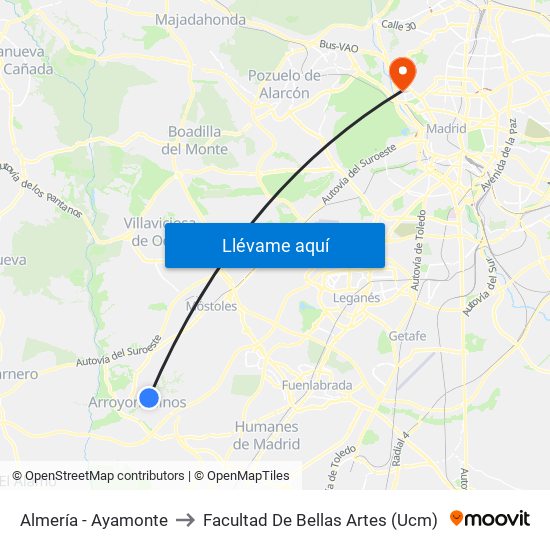 Almería - Ayamonte to Facultad De Bellas Artes (Ucm) map