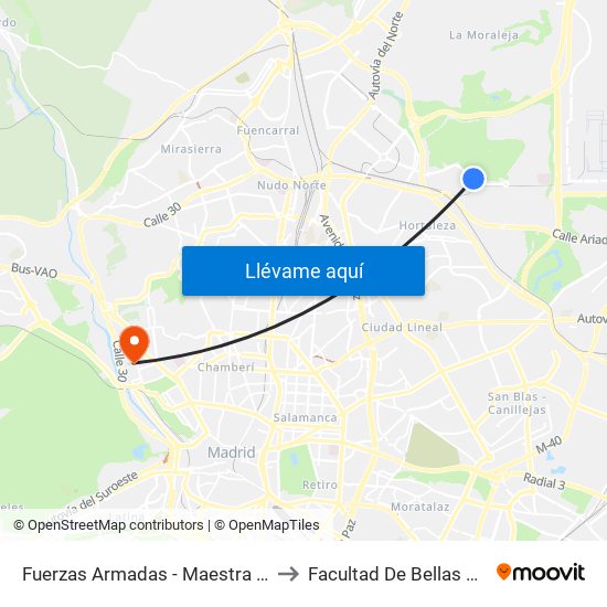 Fuerzas Armadas - Maestra Dolores Marco to Facultad De Bellas Artes (Ucm) map