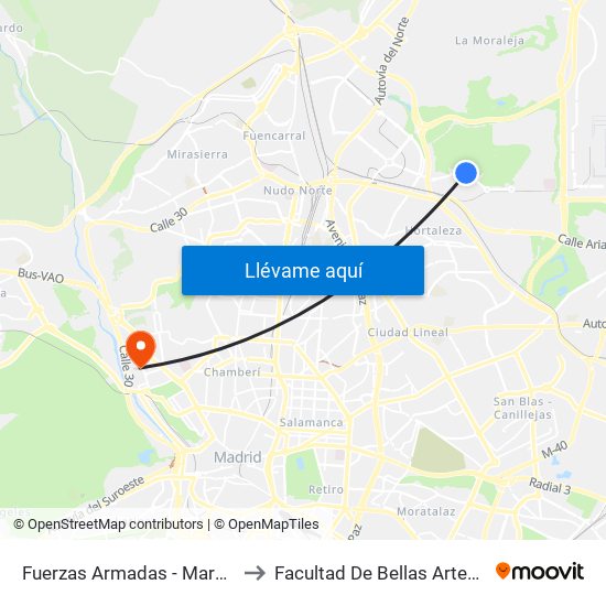 Fuerzas Armadas - Maragatería to Facultad De Bellas Artes (Ucm) map