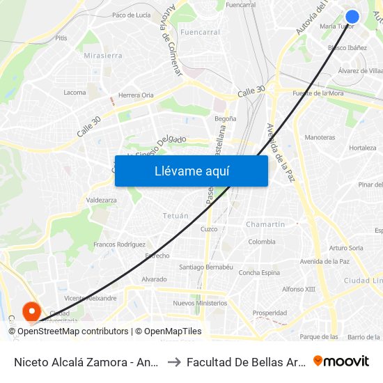 Niceto Alcalá Zamora - Ana De Austria to Facultad De Bellas Artes (Ucm) map