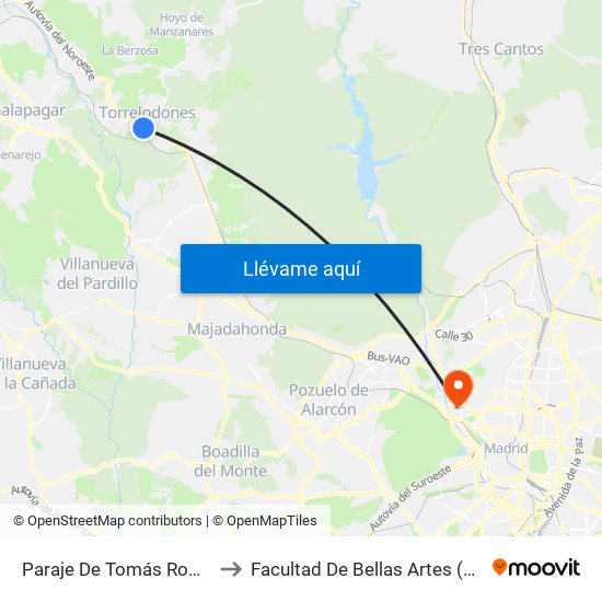 Paraje De Tomás Romera to Facultad De Bellas Artes (Ucm) map