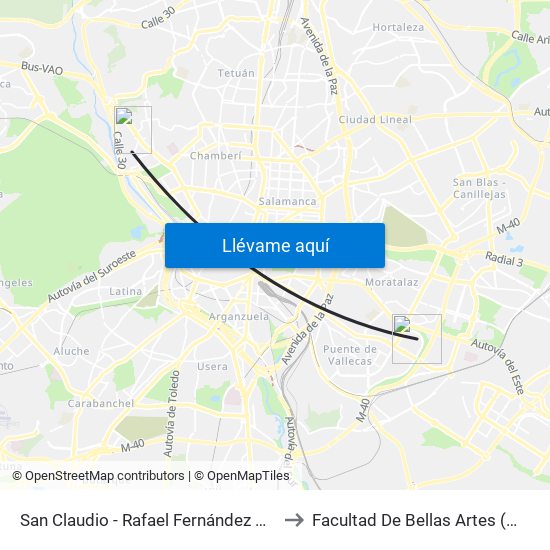 San Claudio - Rafael Fernández Hijicos to Facultad De Bellas Artes (Ucm) map