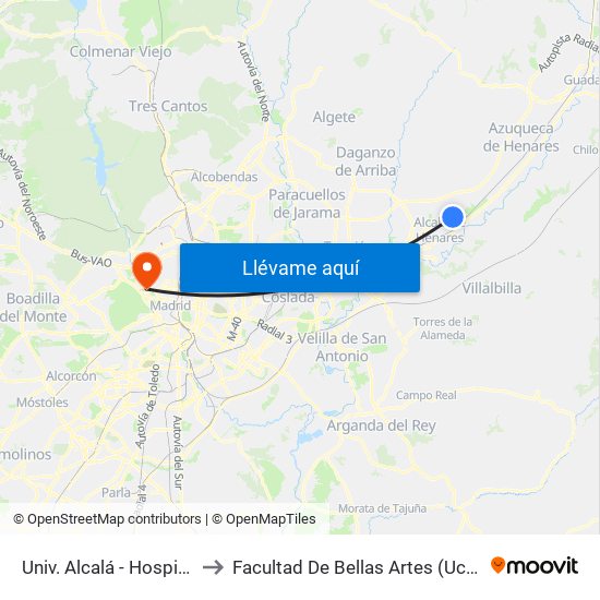 Univ. Alcalá - Hospital to Facultad De Bellas Artes (Ucm) map
