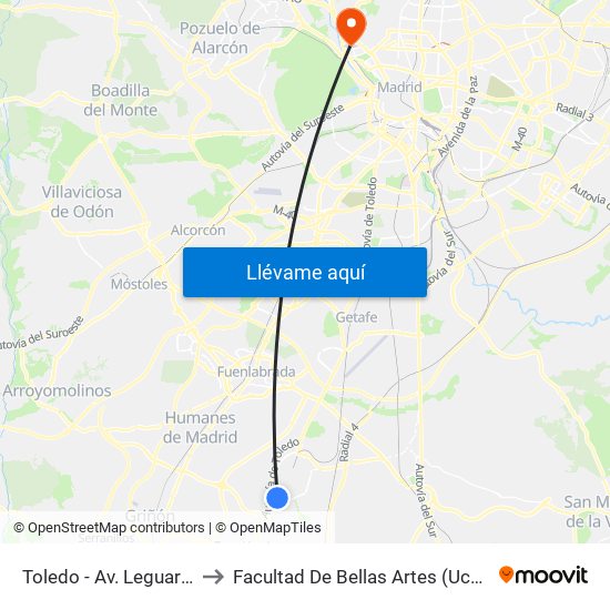 Toledo - Av. Leguario to Facultad De Bellas Artes (Ucm) map
