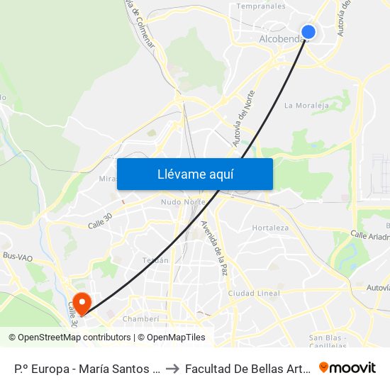 P.º Europa - María Santos Colmenar to Facultad De Bellas Artes (Ucm) map