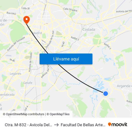 Ctra. M-832 - Avícola Del Jarama to Facultad De Bellas Artes (Ucm) map