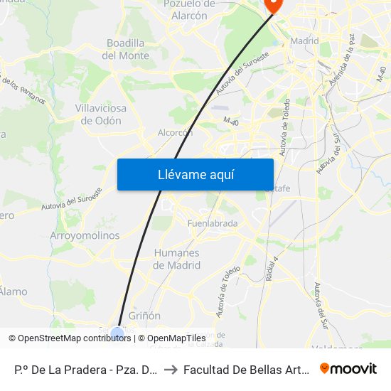 P.º De La Pradera - Pza. Del Puente to Facultad De Bellas Artes (Ucm) map