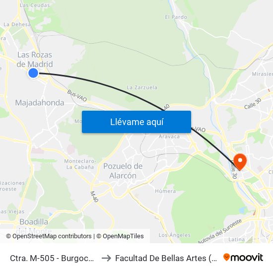 Ctra. M-505 - Burgocentro to Facultad De Bellas Artes (Ucm) map