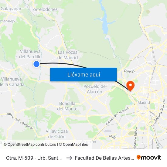 Ctra. M-509 - Urb. Santa María to Facultad De Bellas Artes (Ucm) map