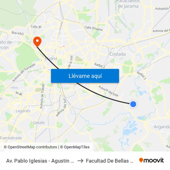 Av. Pablo Iglesias - Agustín Sánchez Millán to Facultad De Bellas Artes (Ucm) map