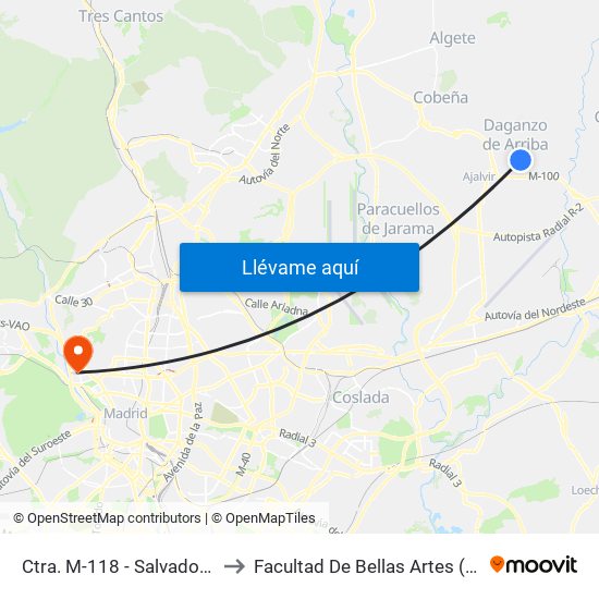 Ctra. M-118 - Salvador Dalí to Facultad De Bellas Artes (Ucm) map