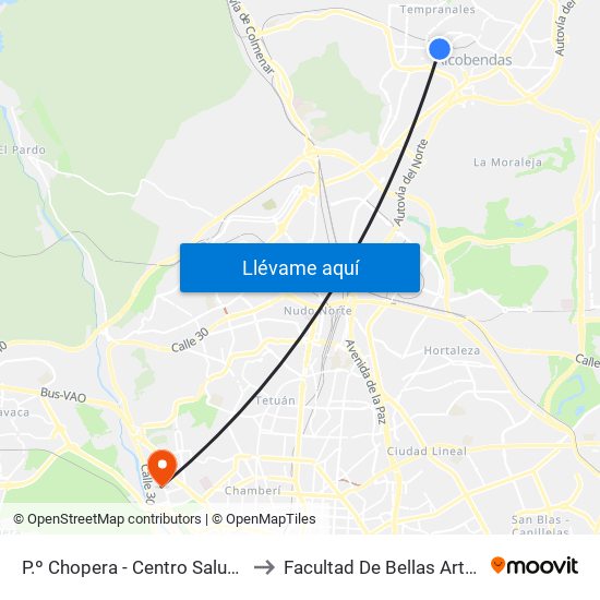 P.º Chopera - Centro Salud Valdavia to Facultad De Bellas Artes (Ucm) map