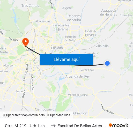 Ctra. M-219 - Urb. Las Villas to Facultad De Bellas Artes (Ucm) map