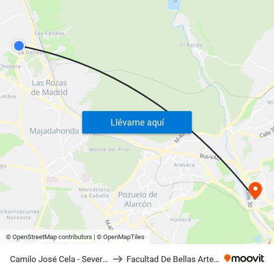 Camilo José Cela - Severo Ochoa to Facultad De Bellas Artes (Ucm) map