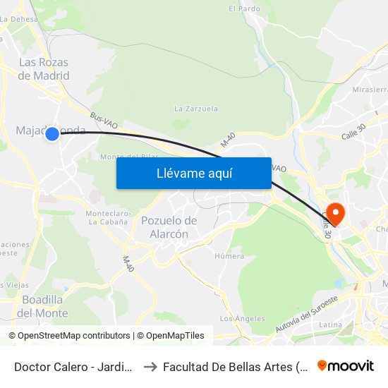 Doctor Calero - Jardinillos to Facultad De Bellas Artes (Ucm) map