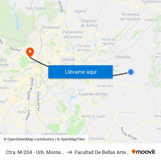 Ctra. M-204 - Urb. Monteacevedo to Facultad De Bellas Artes (Ucm) map