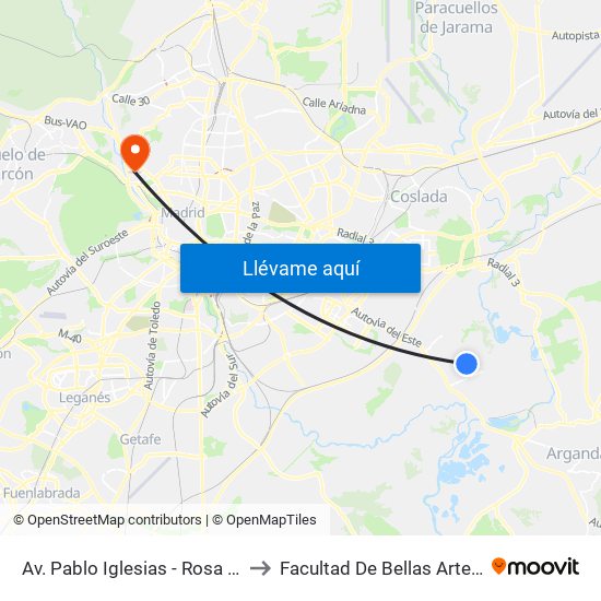 Av. Pablo Iglesias - Rosa Montero to Facultad De Bellas Artes (Ucm) map