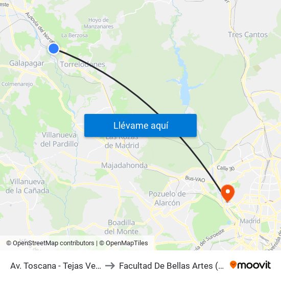 Av. Toscana - Tejas Verdes to Facultad De Bellas Artes (Ucm) map