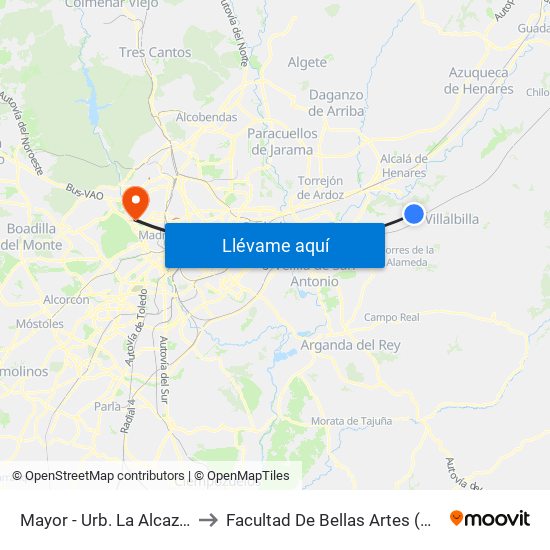 Mayor - Urb. La Alcazaba to Facultad De Bellas Artes (Ucm) map