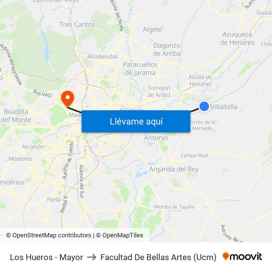Los Hueros - Mayor to Facultad De Bellas Artes (Ucm) map