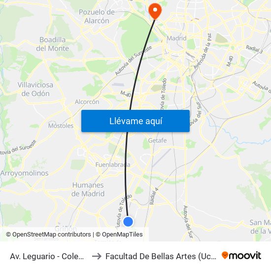 Av. Leguario - Colegio to Facultad De Bellas Artes (Ucm) map