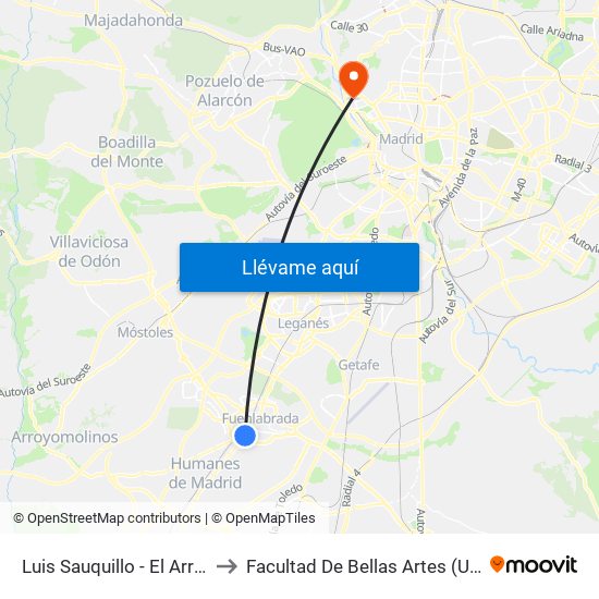 Luis Sauquillo - El Arroyo to Facultad De Bellas Artes (Ucm) map