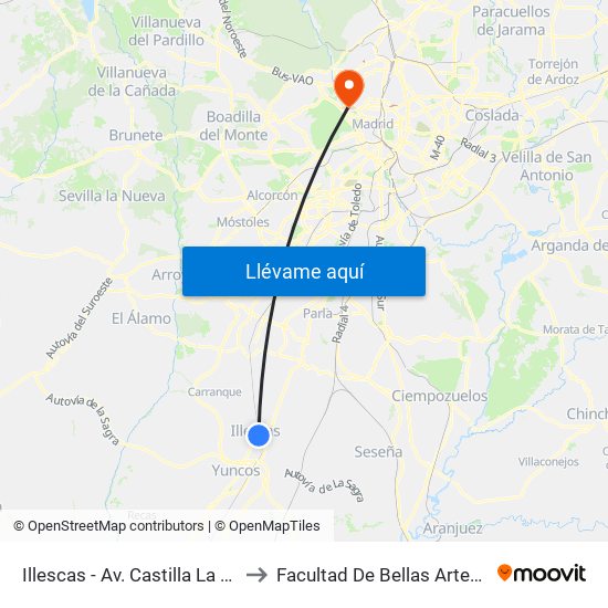 Illescas - Av. Castilla La Mancha to Facultad De Bellas Artes (Ucm) map