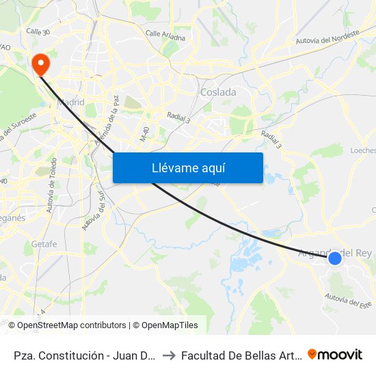 Pza. Constitución - Juan De La Cierva to Facultad De Bellas Artes (Ucm) map