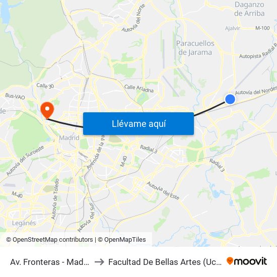 Av. Fronteras - Madrid to Facultad De Bellas Artes (Ucm) map