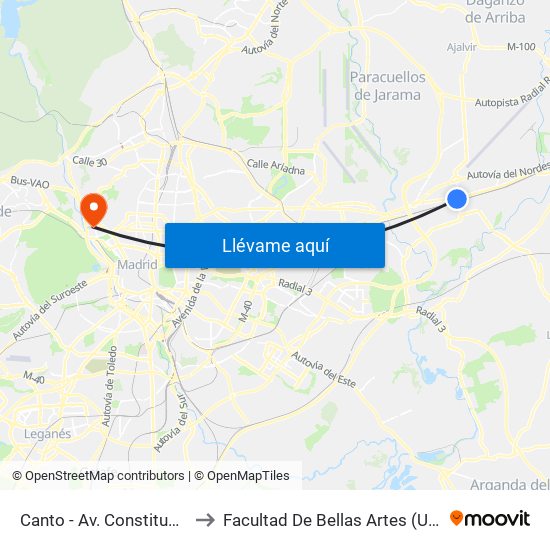 Canto - Av. Constitución to Facultad De Bellas Artes (Ucm) map